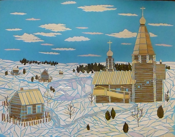 Долгова Анна, "Пейзаж древней Руси", раб. №2, коллаж